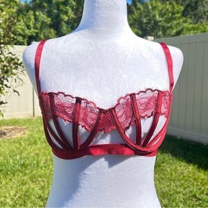 NWT Thistle & Spire Sidney velvet open cup bra in Ruby Sz 34D